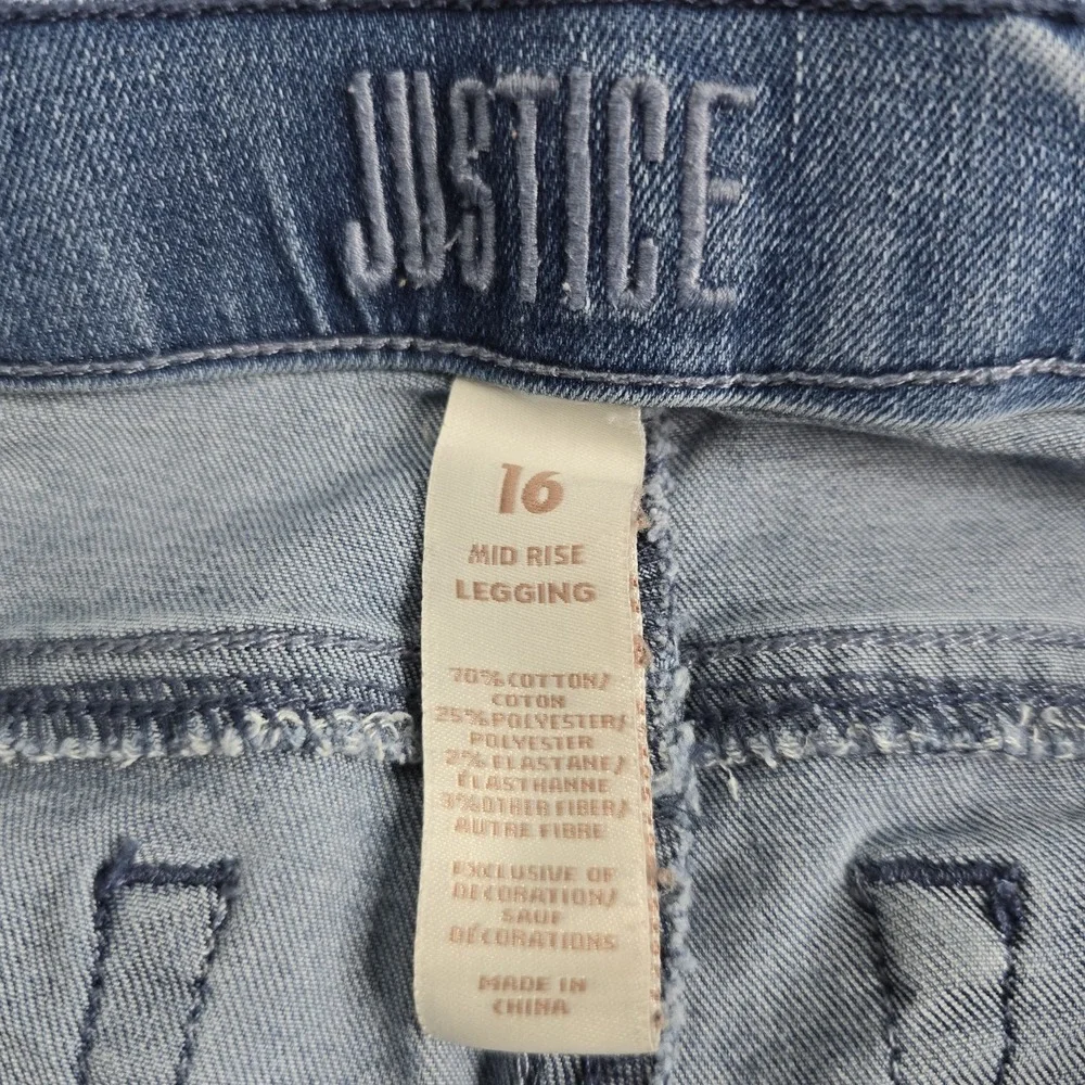 Justice Mid Rise Leggings Youth Girls SZ 16 Rhinestone Embellishments Distressed